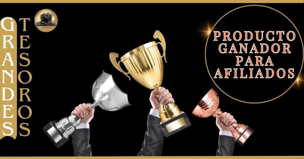 tres trofeos en alto simbolizando 3 productos ganadores para afiliados