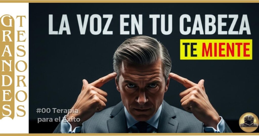 🗣️⚡ Imagen de un hombre señalando su cerebro y recordando que la voz en tu cabeza te miente