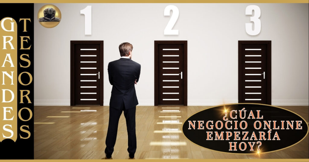 Persona delante de 3 puertas decidiendo cual es el mejor camino para empezar su negocio online